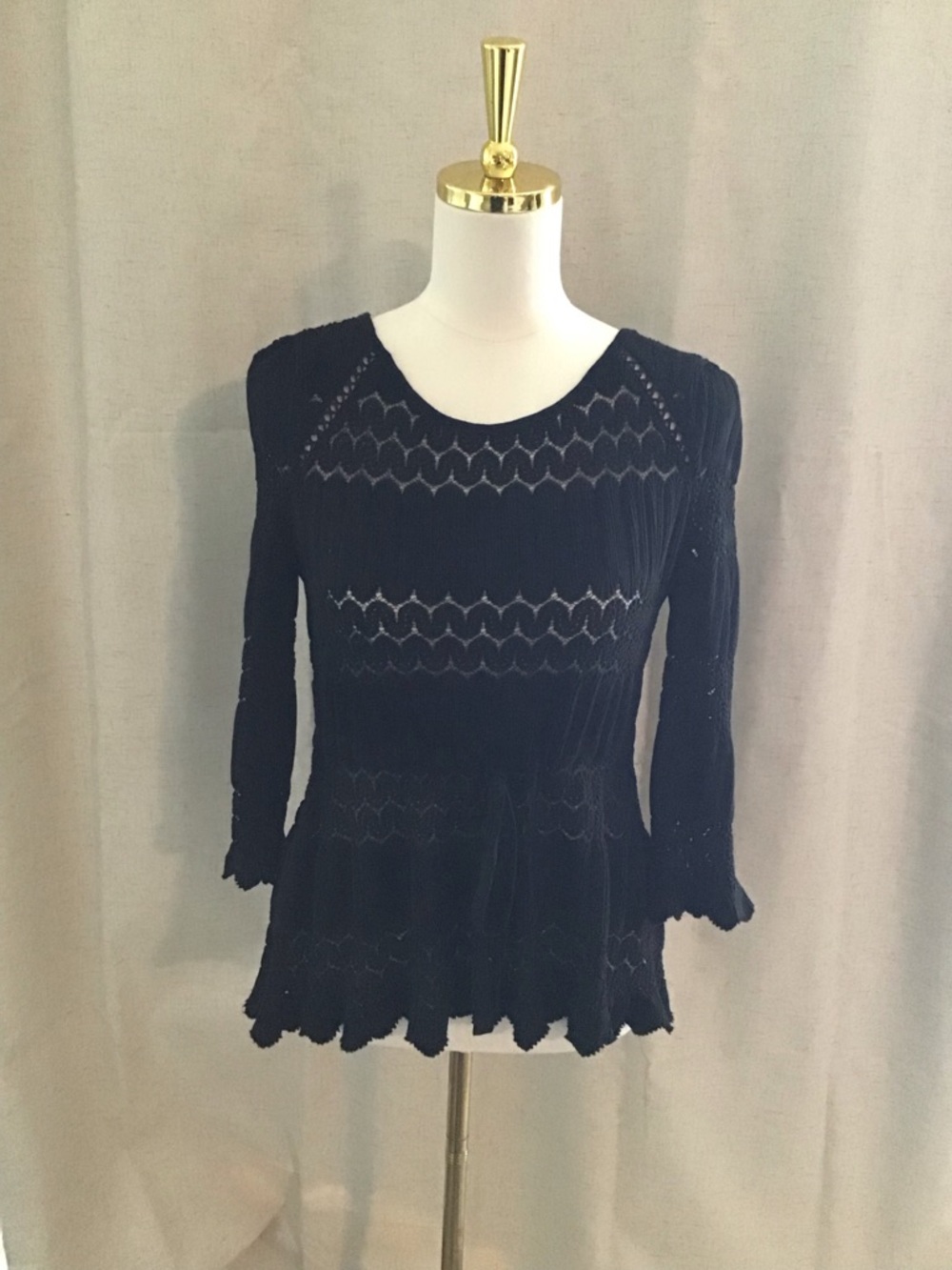 Free People Black Openwork Knit Long-Sleeve Peplum Top